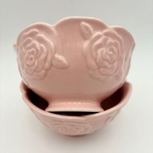 Potters Studio Pink Rose Embossed Footed Bowls Set of 2 Valentines Romantic